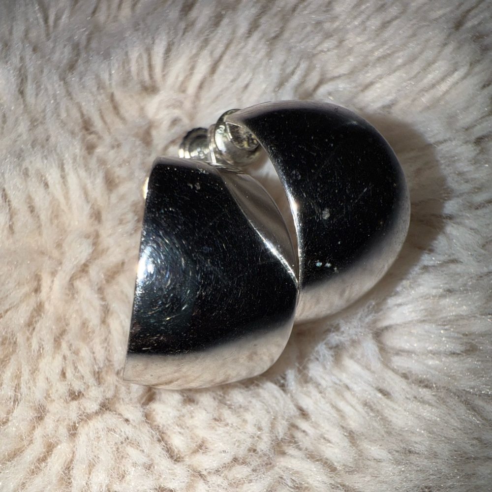 Vintage Napier Silver Tone Wide Hoop Screw Clip On Earrings‎ Chunky